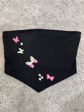 Vintage Necessary Objects Black Colorful Butterfly Tube Top Small